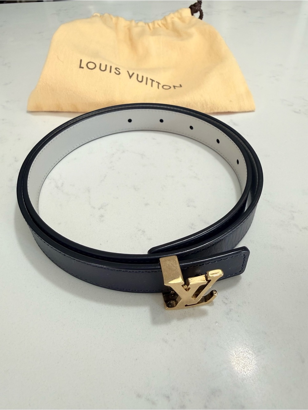 Authentic Louis Vuitton LV Initiales 30MM Reversible Belt Black Gray